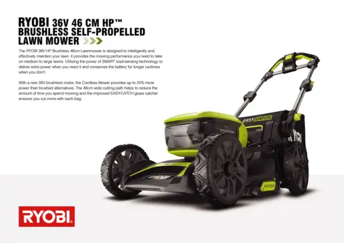 RYOBI 36V HP BRUSHLESS 46CM LAWNMOWER